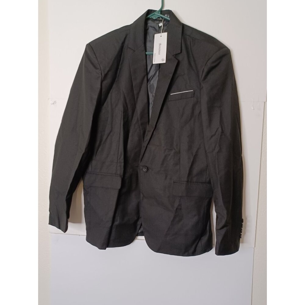 Beninos Mens Slim Fit Casual One Button Blazer Jacket (XL, Black)